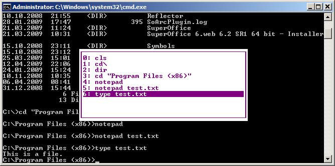 How can I see the Windows command line history in the cmd.exe?